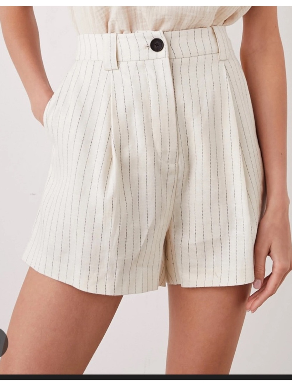 Rails Ilena High-Waist Pinstriped Ivory Shorts